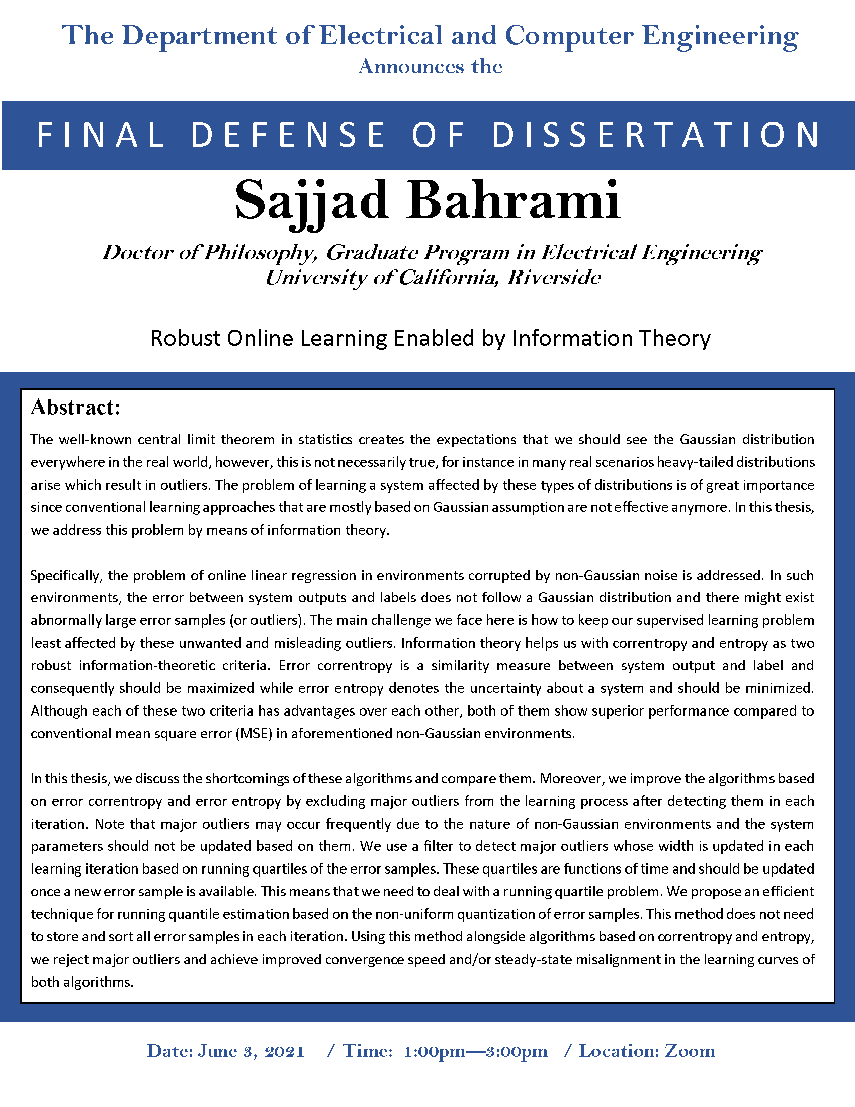 Final Defense of Dissertation: Sajjad Bahrami