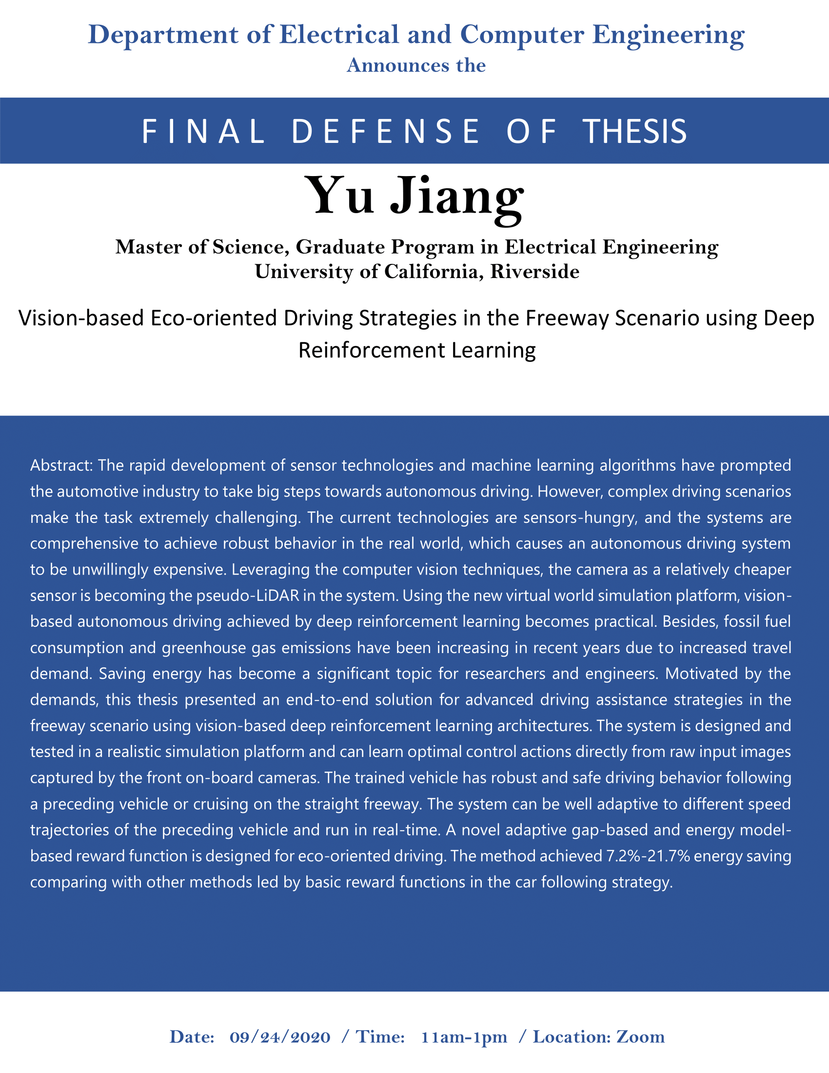 MS Theses Defense Yu Jiang