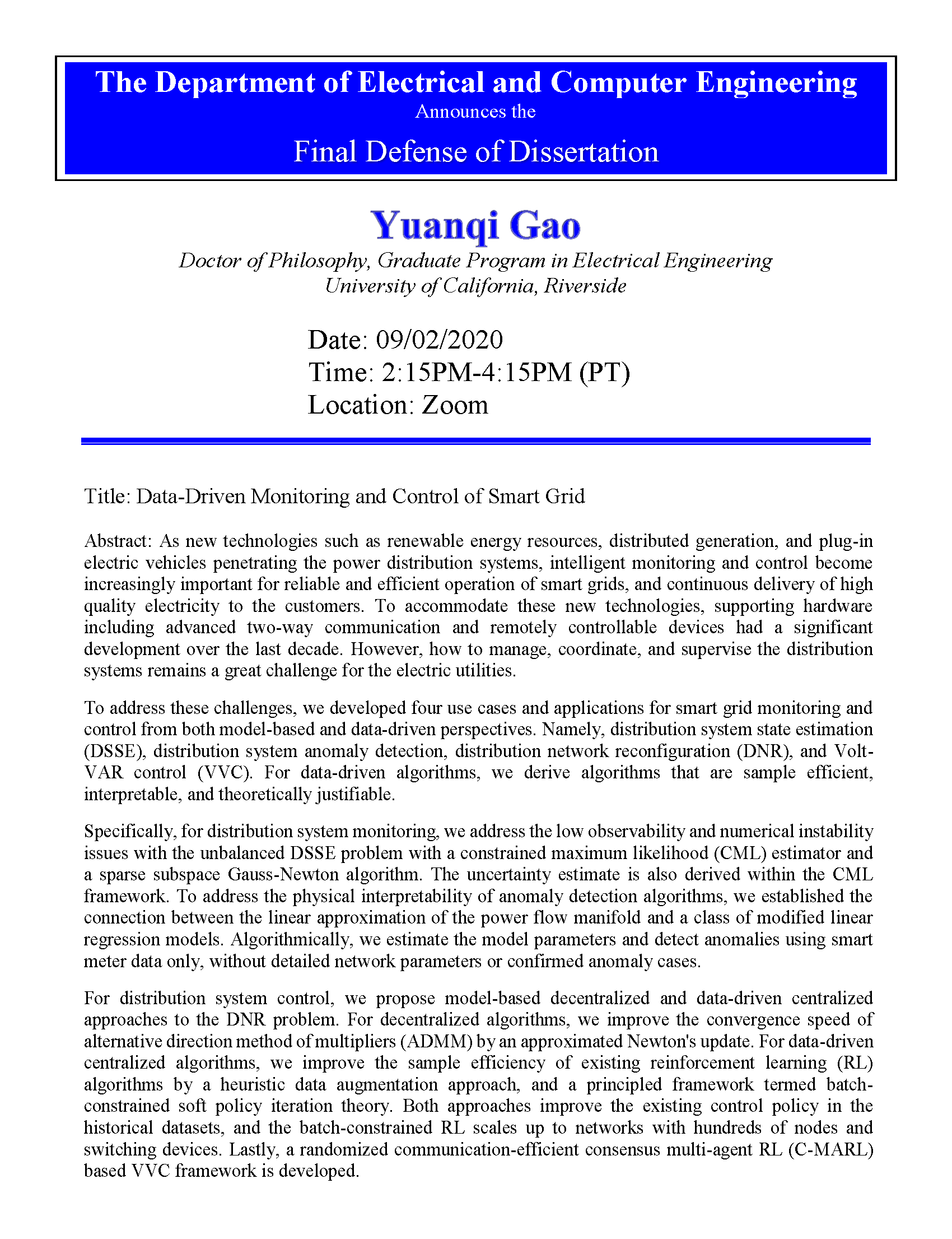 GAO, Yuanqi PhD Dissertation Defense Flyer