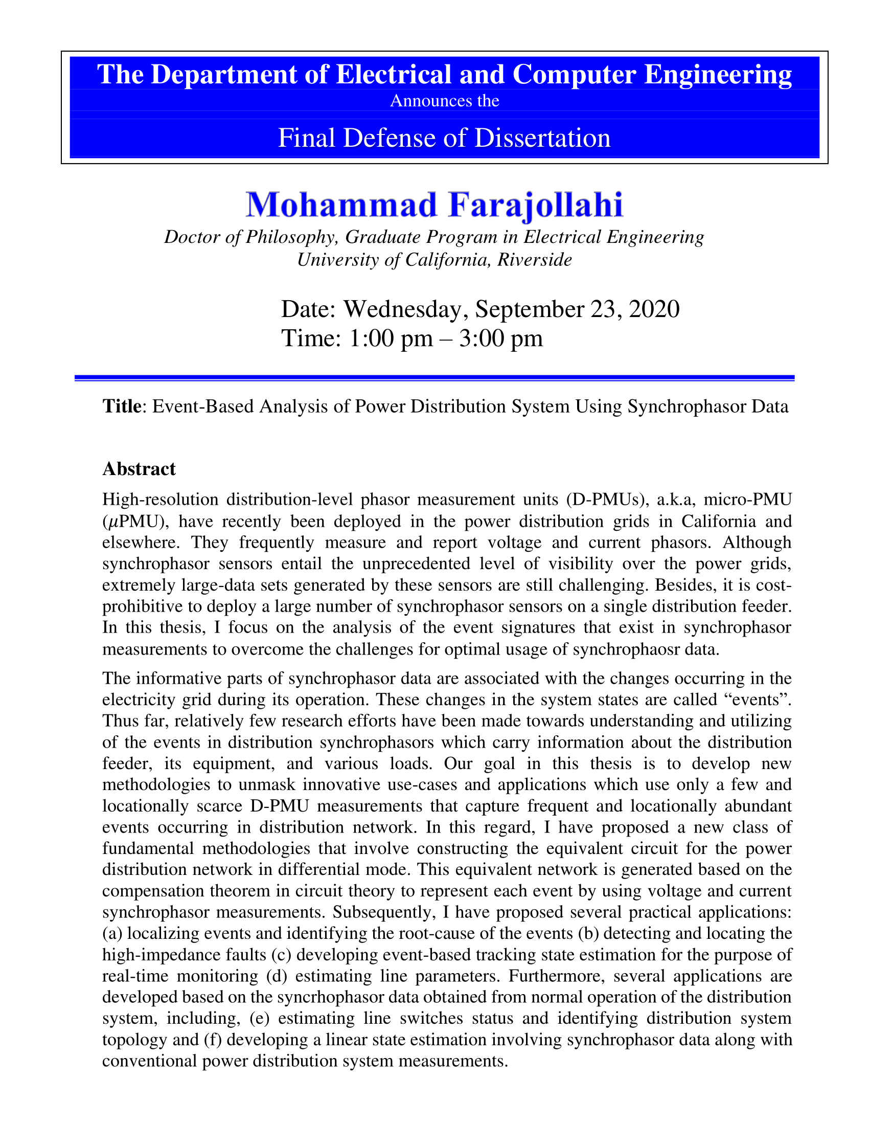 PhD Dissertation Defense Flyer_Mohammad Farajollahi