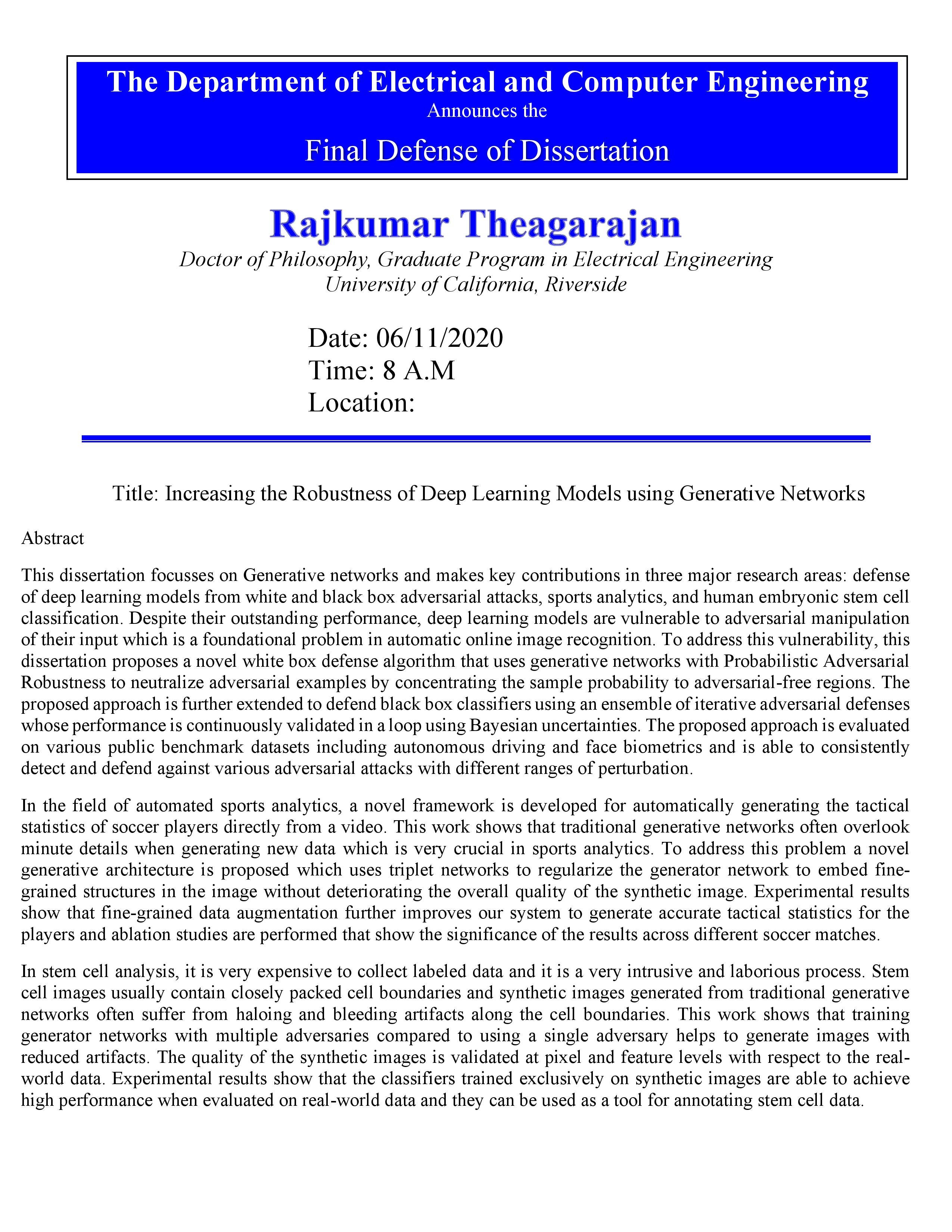 THEAGARAJAN, Rajkumar Dissertation Defense Flyer