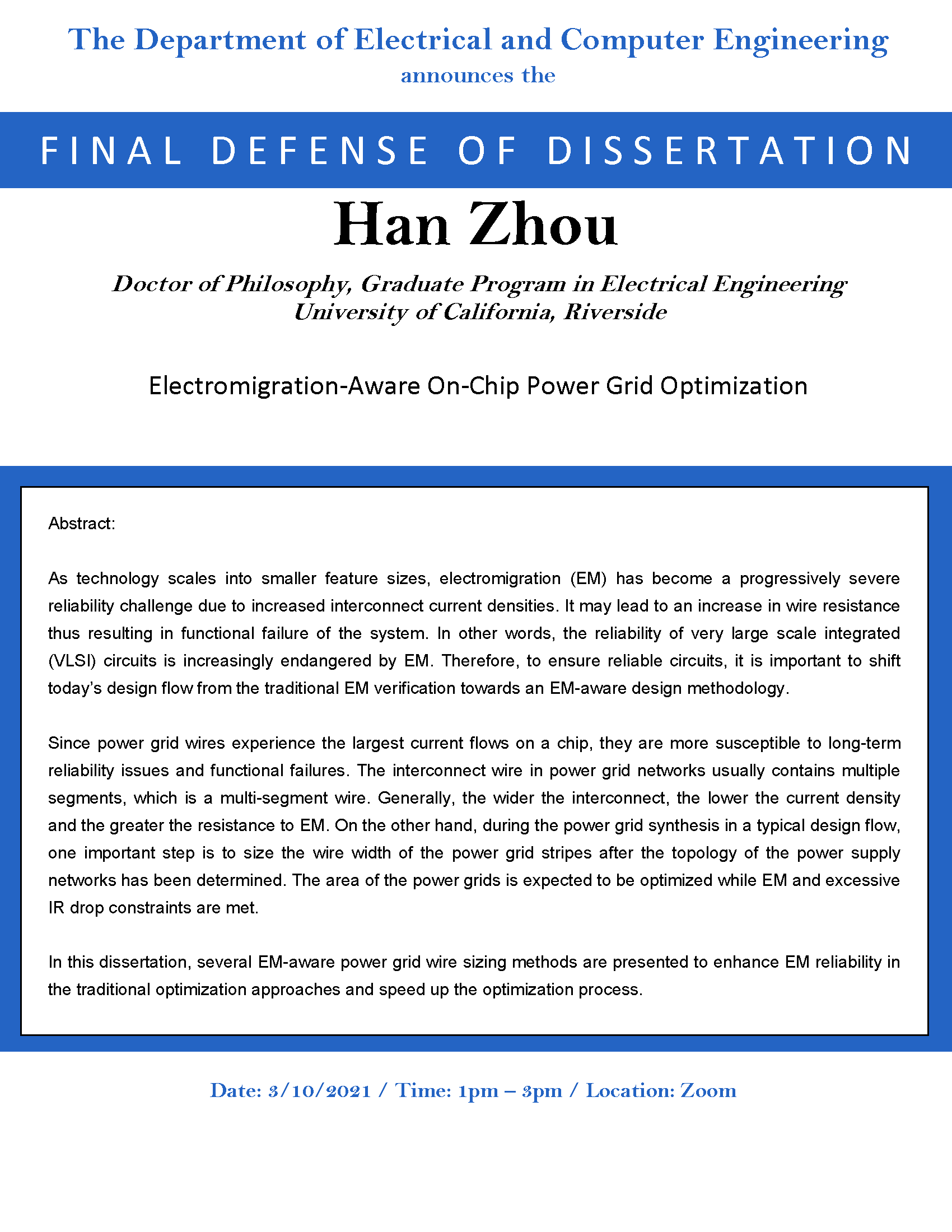 Final Defense of Dissertation: Han Zhou