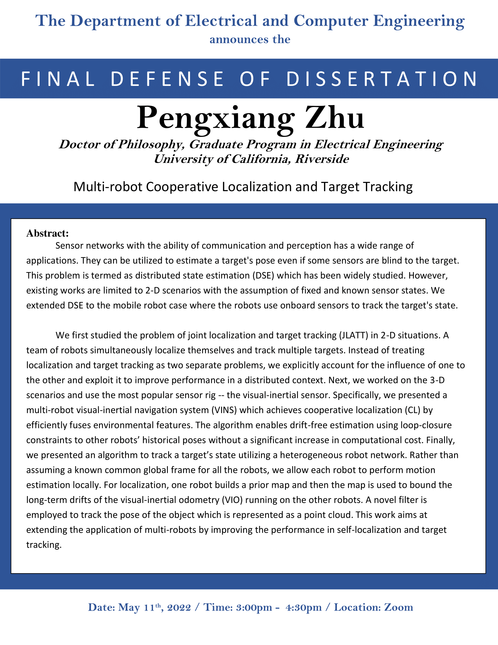 Zhu, Pengxiang Dissertation Flyer