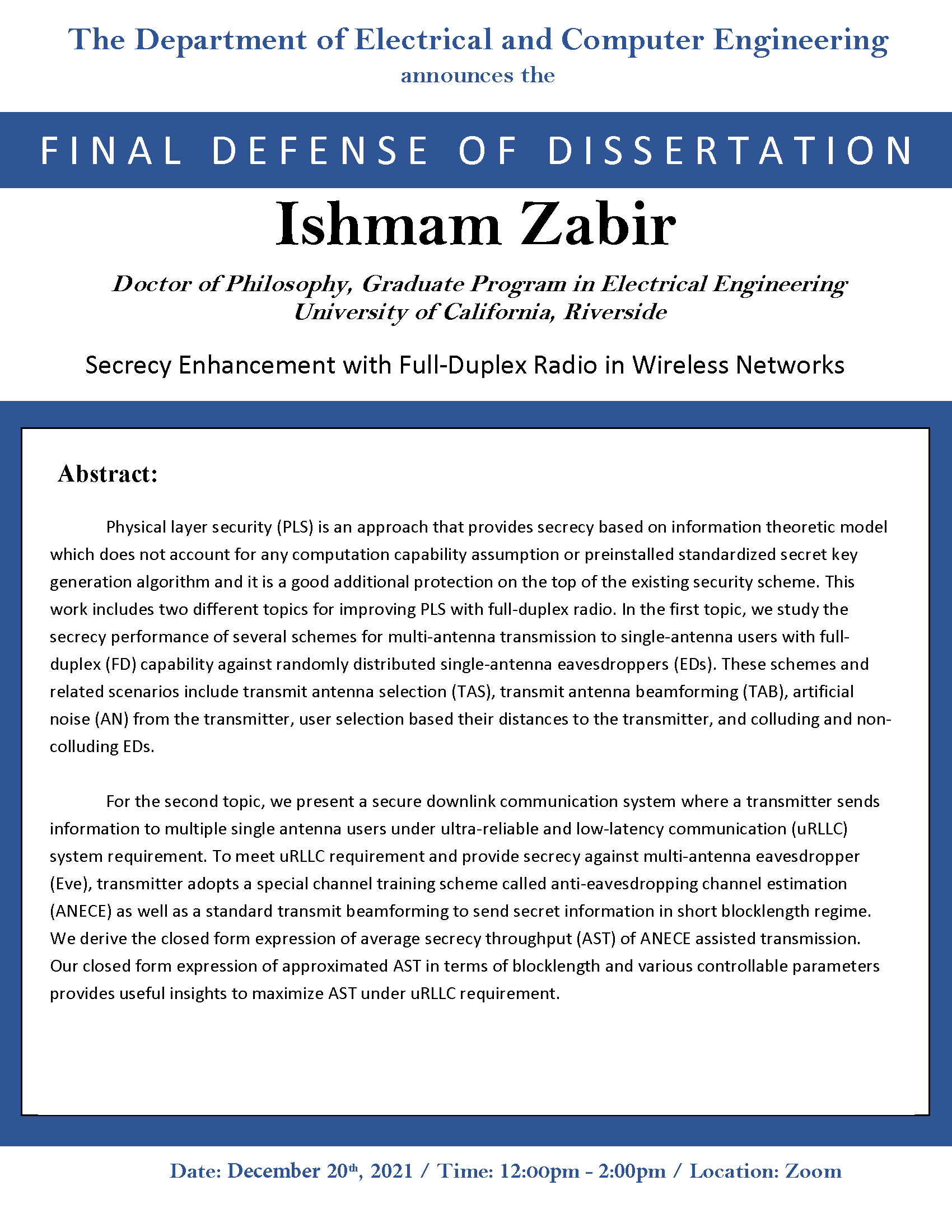 ZABIR, Ishmam Phd Dissertation Flyer